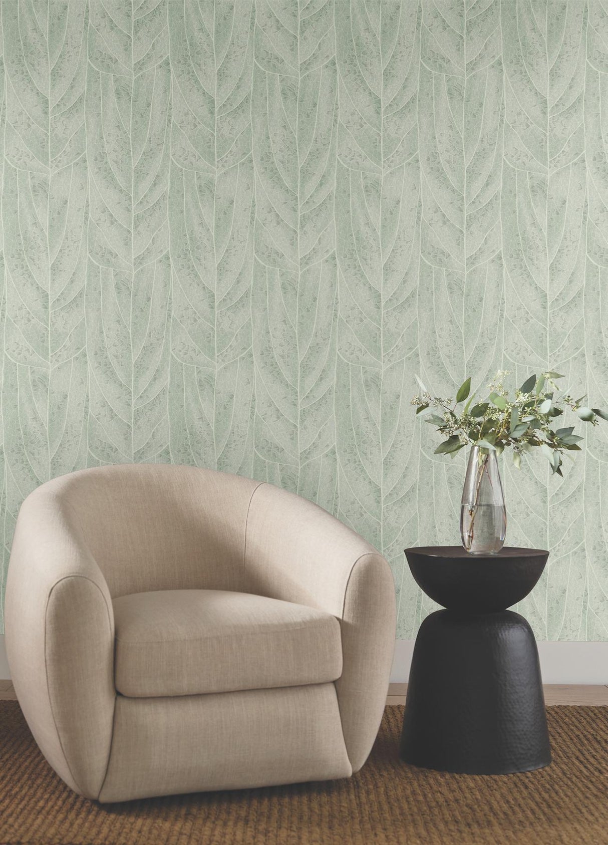Candice Olson Dicot Spa Leaf Blue Wallpaper