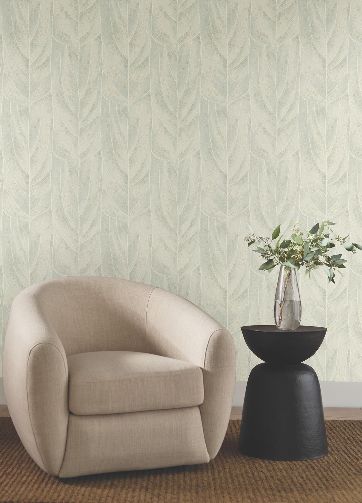 Candice Olson Dicot Light Green Leaf Green Wallpaper