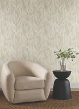 Candice Olson Dicot Beige Leaf Beige Wallpaper