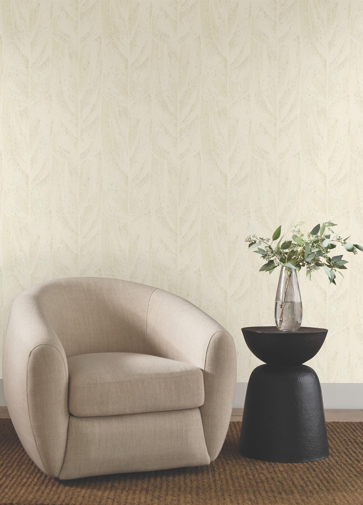 Candice Olson Dicot Pearl Leaf White Wallpaper