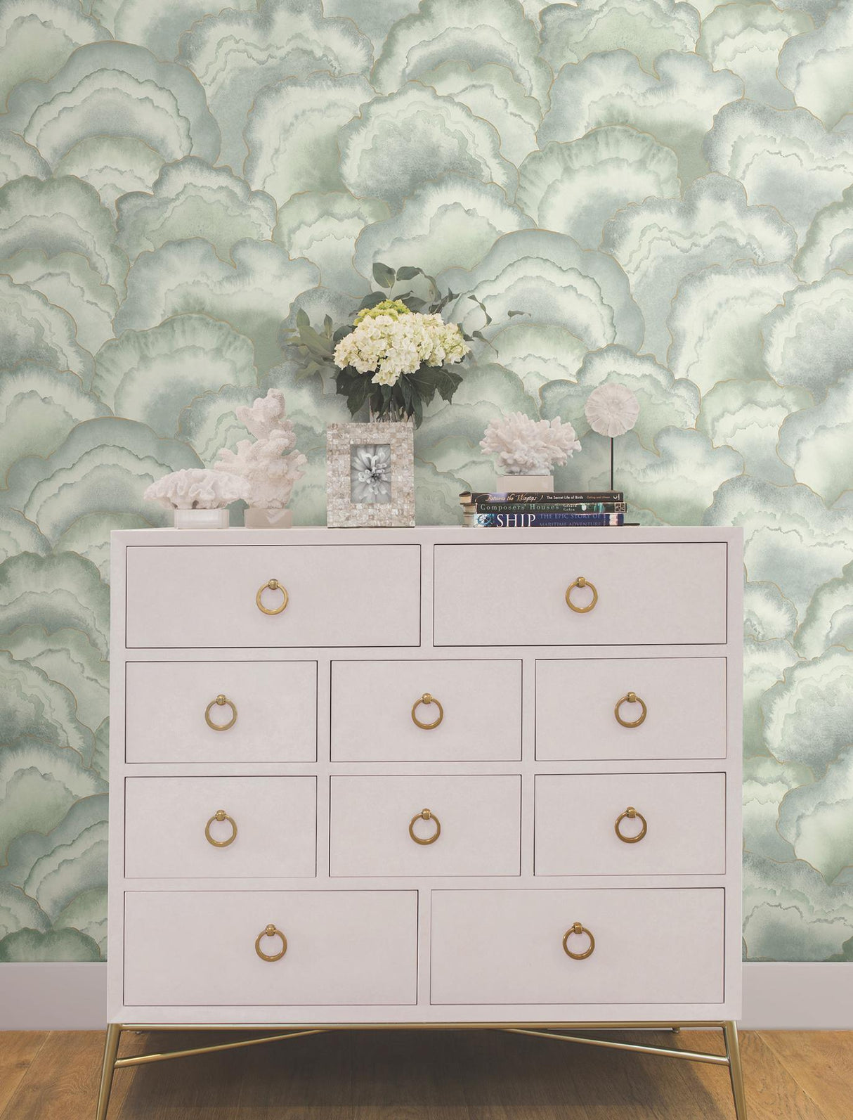 Candice Olson Abalone Seaglass Fans Green Wallpaper