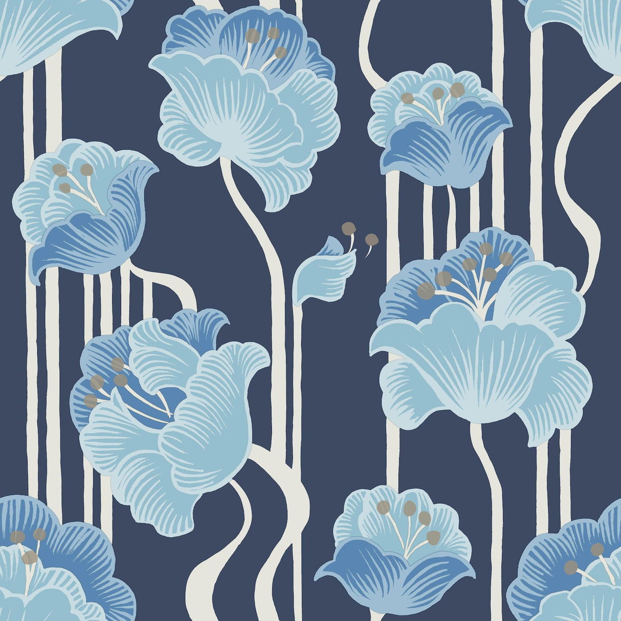 York Wallcoverings Shirley Blue Deco Floral Peel & Stick Blue Wallpaper