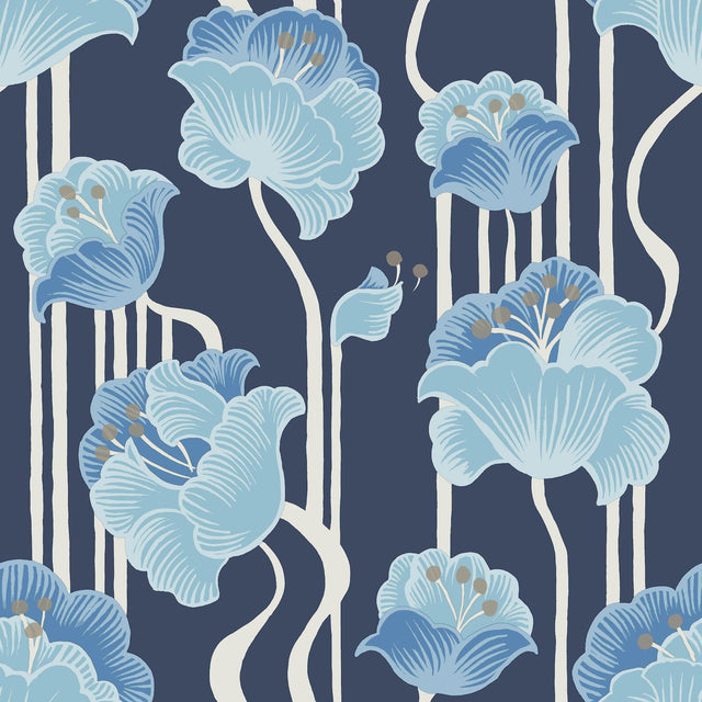 York Wallcoverings Shirley Blue Deco Floral Peel & Stick Blue Wallpaper