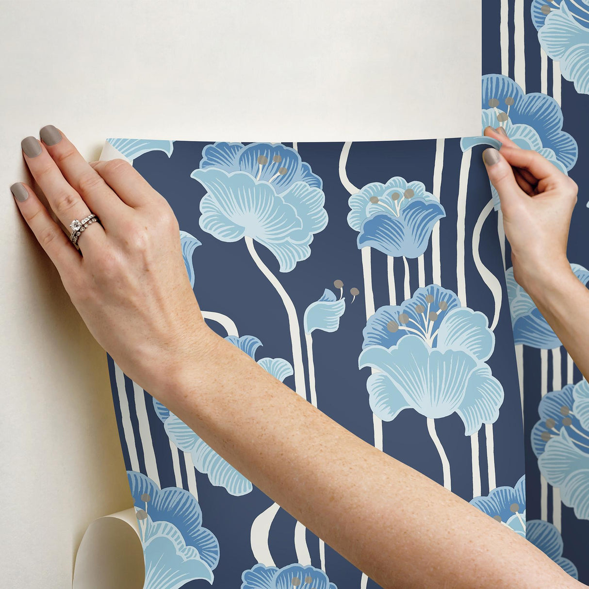 York Wallcoverings Shirley Blue Deco Floral Peel & Stick Blue Wallpaper