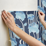 York Wallcoverings Shirley Blue Deco Floral Peel & Stick Blue Wallpaper