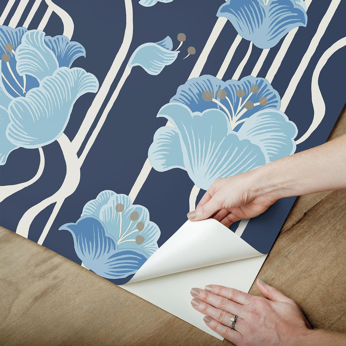 York Wallcoverings Shirley Blue Deco Floral Peel & Stick Blue Wallpaper