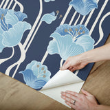 York Wallcoverings Shirley Blue Deco Floral Peel & Stick Blue Wallpaper