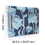 York Wallcoverings Shirley Blue Deco Floral Peel & Stick Blue Wallpaper