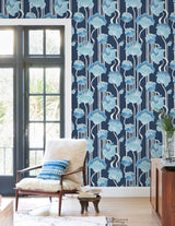 York Wallcoverings Shirley Blue Deco Floral Peel & Stick Blue Wallpaper