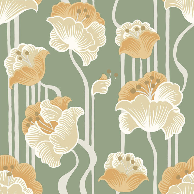 York Wallcoverings Shirley Green Deco Floral Peel & Stick Yellow Wallpaper