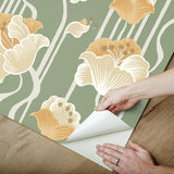York Wallcoverings Shirley Green Deco Floral Peel & Stick Yellow Wallpaper