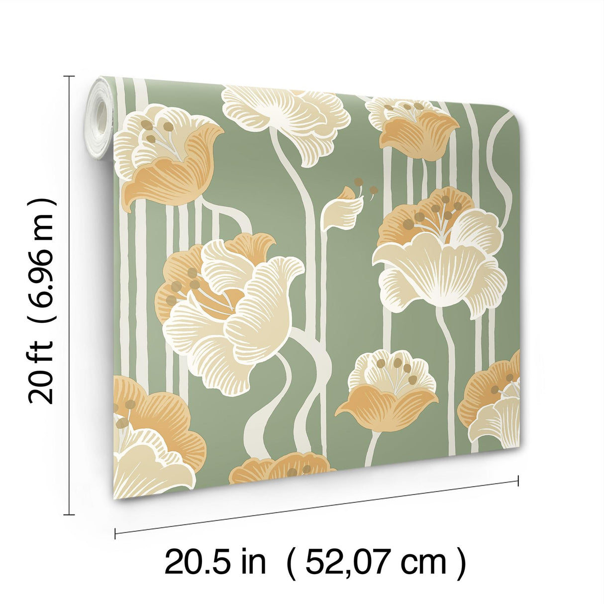 York Wallcoverings Shirley Green Deco Floral Peel & Stick Yellow Wallpaper