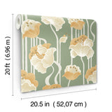 York Wallcoverings Shirley Green Deco Floral Peel & Stick Yellow Wallpaper