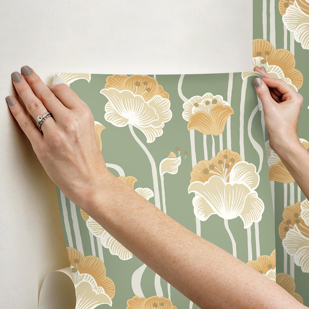 York Wallcoverings Shirley Green Deco Floral Peel & Stick Yellow Wallpaper