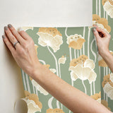 York Wallcoverings Shirley Green Deco Floral Peel & Stick Yellow Wallpaper