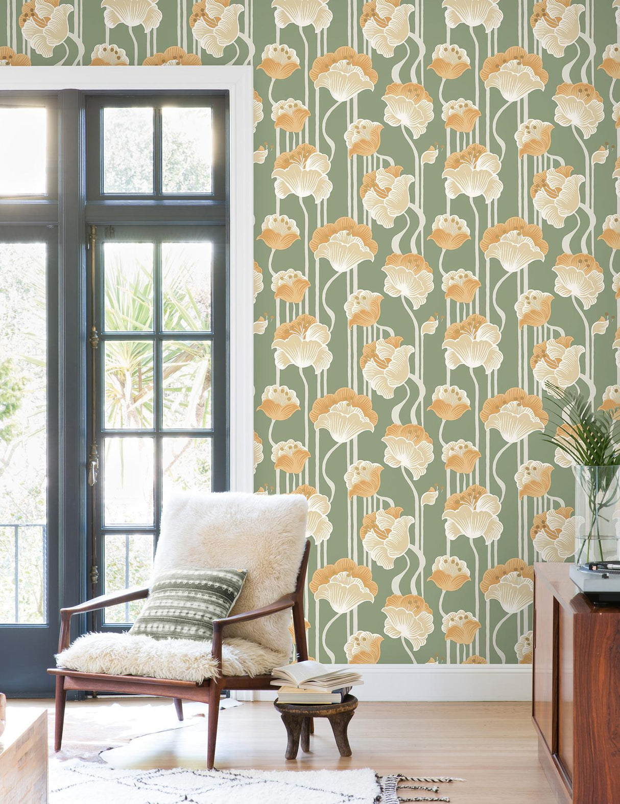 York Wallcoverings Shirley Green Deco Floral Peel & Stick Yellow Wallpaper