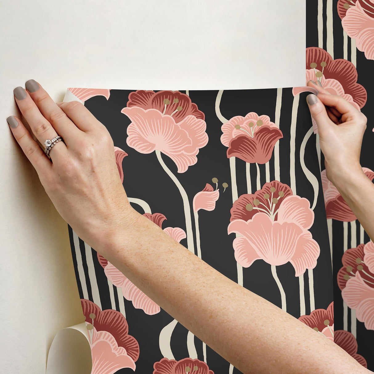 York Wallcoverings Shirley Coral Deco Floral Peel & Stick Pink Wallpaper