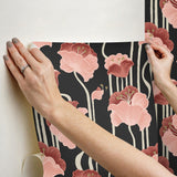 York Wallcoverings Shirley Coral Deco Floral Peel & Stick Pink Wallpaper