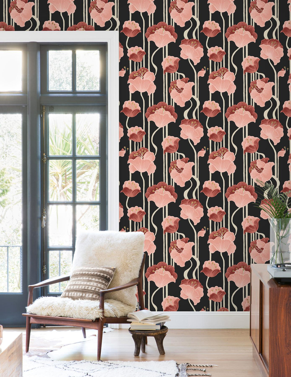 York Wallcoverings Shirley Coral Deco Floral Peel & Stick Pink Wallpaper