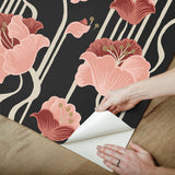 York Wallcoverings Shirley Coral Deco Floral Peel & Stick Pink Wallpaper