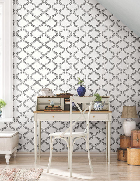 York Wallcoverings Florentine Soft Black Vine Trellis Peel & Stick Black Wallpaper