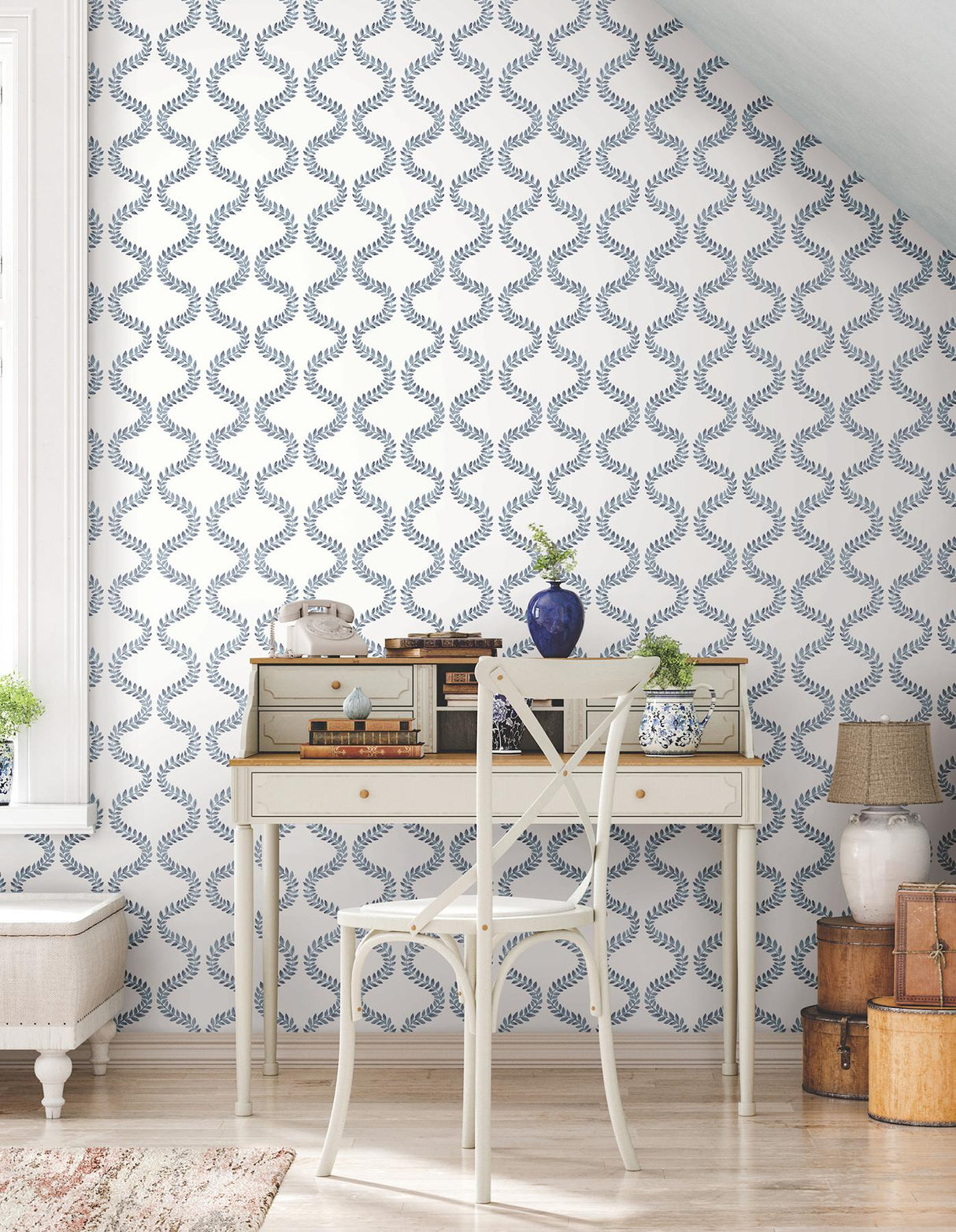 York Wallcoverings Florentine Blue Vine Trellis Peel & Stick Blue Wallpaper