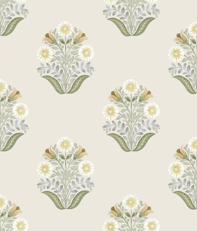 York Wallcoverings Sophie Sage Floral Medallion Peel & Stick Green Wallpaper