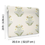 York Wallcoverings Sophie Sage Floral Medallion Peel & Stick Green Wallpaper