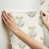 York Wallcoverings Sophie Sage Floral Medallion Peel & Stick Green Wallpaper