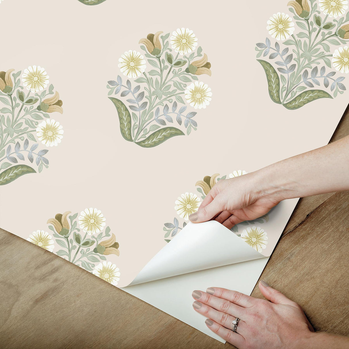 York Wallcoverings Sophie Sage Floral Medallion Peel & Stick Green Wallpaper