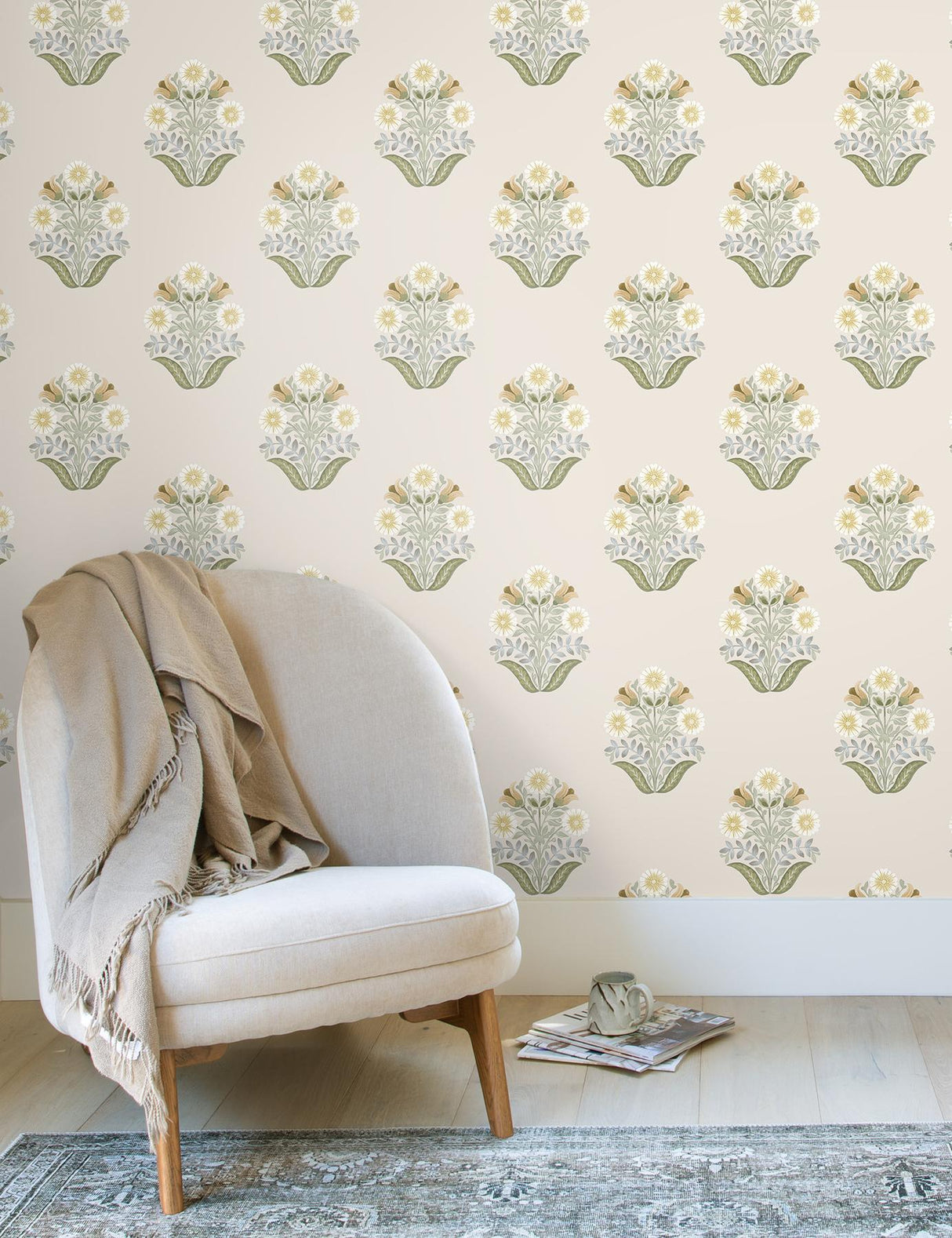 York Wallcoverings Sophie Sage Floral Medallion Peel & Stick Green Wallpaper