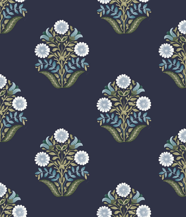 York Wallcoverings Sophie Navy Floral Medallion Peel & Stick Blue Wallpaper