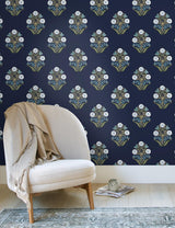 York Wallcoverings Sophie Navy Floral Medallion Peel & Stick Blue Wallpaper