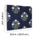 York Wallcoverings Sophie Navy Floral Medallion Peel & Stick Blue Wallpaper