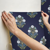 York Wallcoverings Sophie Navy Floral Medallion Peel & Stick Blue Wallpaper