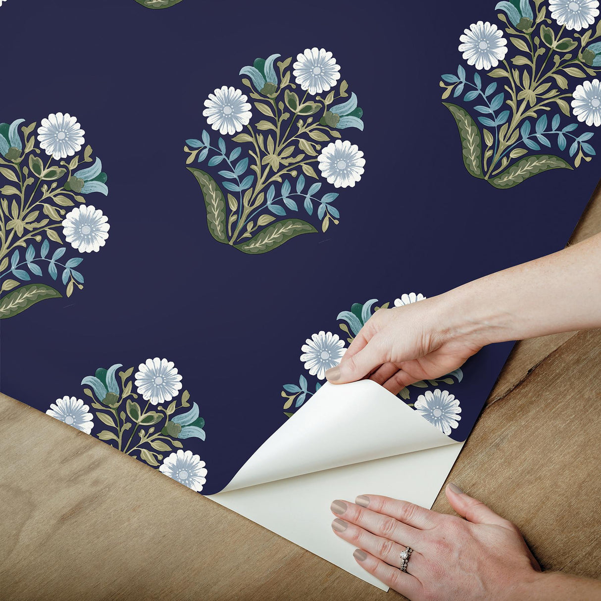York Wallcoverings Sophie Navy Floral Medallion Peel & Stick Blue Wallpaper