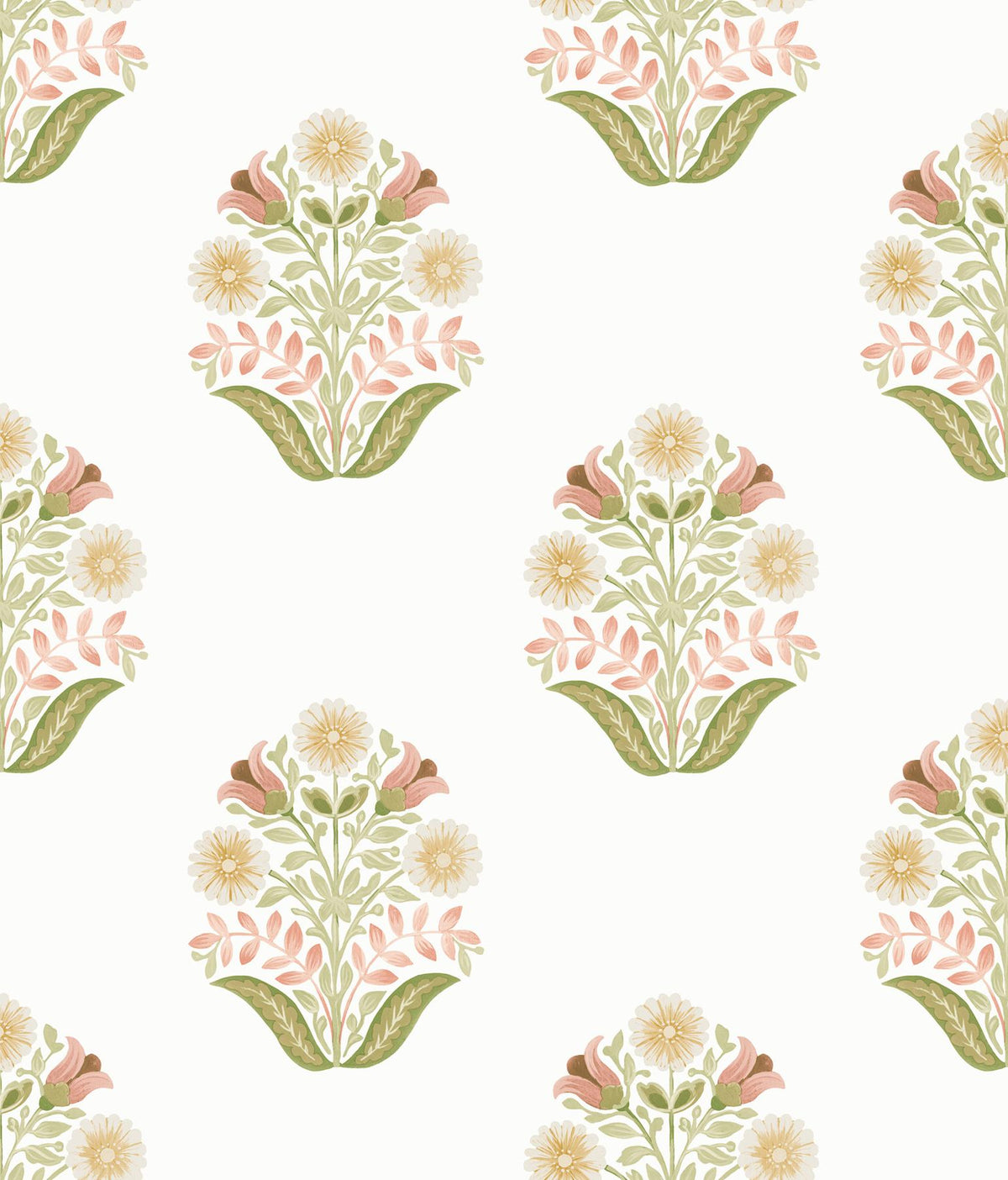 York Wallcoverings Sophie Pink Floral Medallion Peel & Stick Green Wallpaper