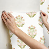 York Wallcoverings Sophie Pink Floral Medallion Peel & Stick Green Wallpaper
