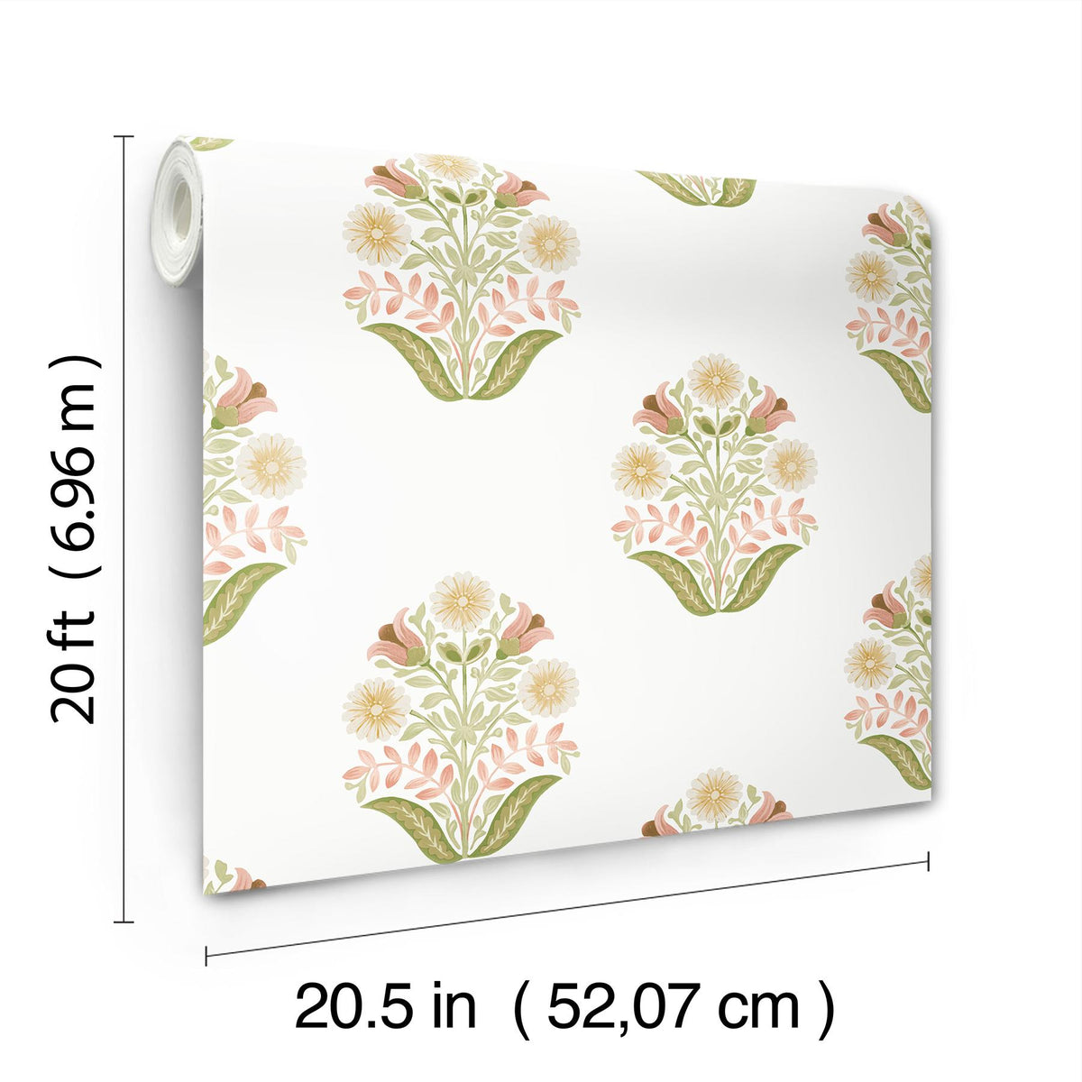 York Wallcoverings Sophie Pink Floral Medallion Peel & Stick Green Wallpaper