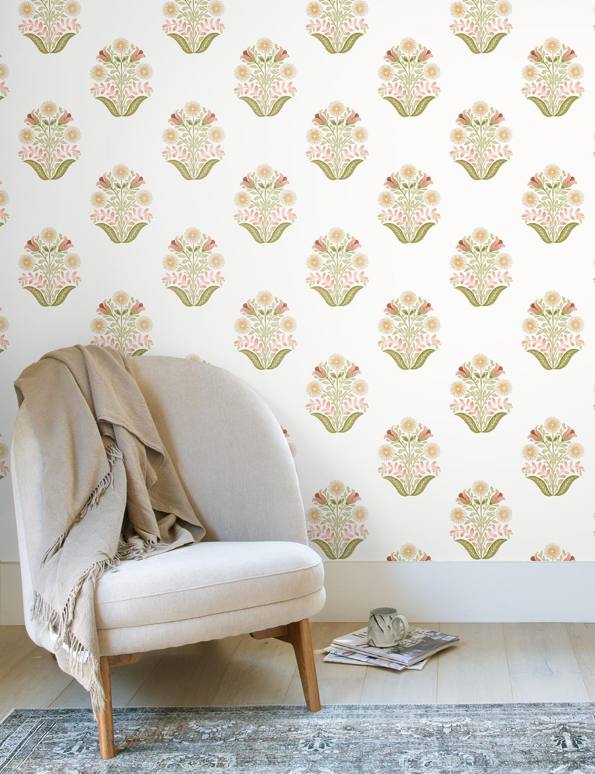 York Wallcoverings Sophie Pink Floral Medallion Peel & Stick Green Wallpaper