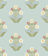 York Wallcoverings Sophie Aqua Floral Medallion Peel & Stick Blue Wallpaper