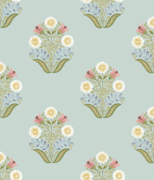 York Wallcoverings Sophie Aqua Floral Medallion Peel & Stick Blue Wallpaper