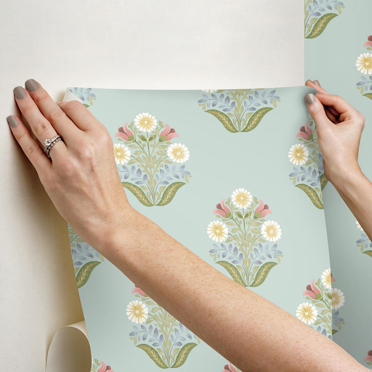 York Wallcoverings Sophie Aqua Floral Medallion Peel & Stick Blue Wallpaper