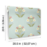 York Wallcoverings Sophie Aqua Floral Medallion Peel & Stick Blue Wallpaper