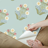 York Wallcoverings Sophie Aqua Floral Medallion Peel & Stick Blue Wallpaper