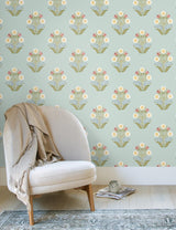 York Wallcoverings Sophie Aqua Floral Medallion Peel & Stick Blue Wallpaper