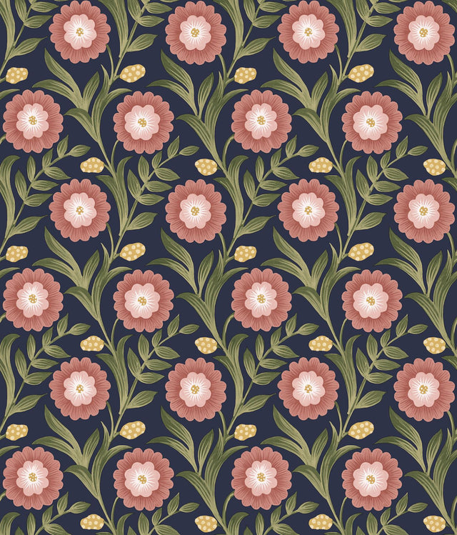 York Wallcoverings Lillian Blue Floral Vine Peel & Stick Pink Wallpaper