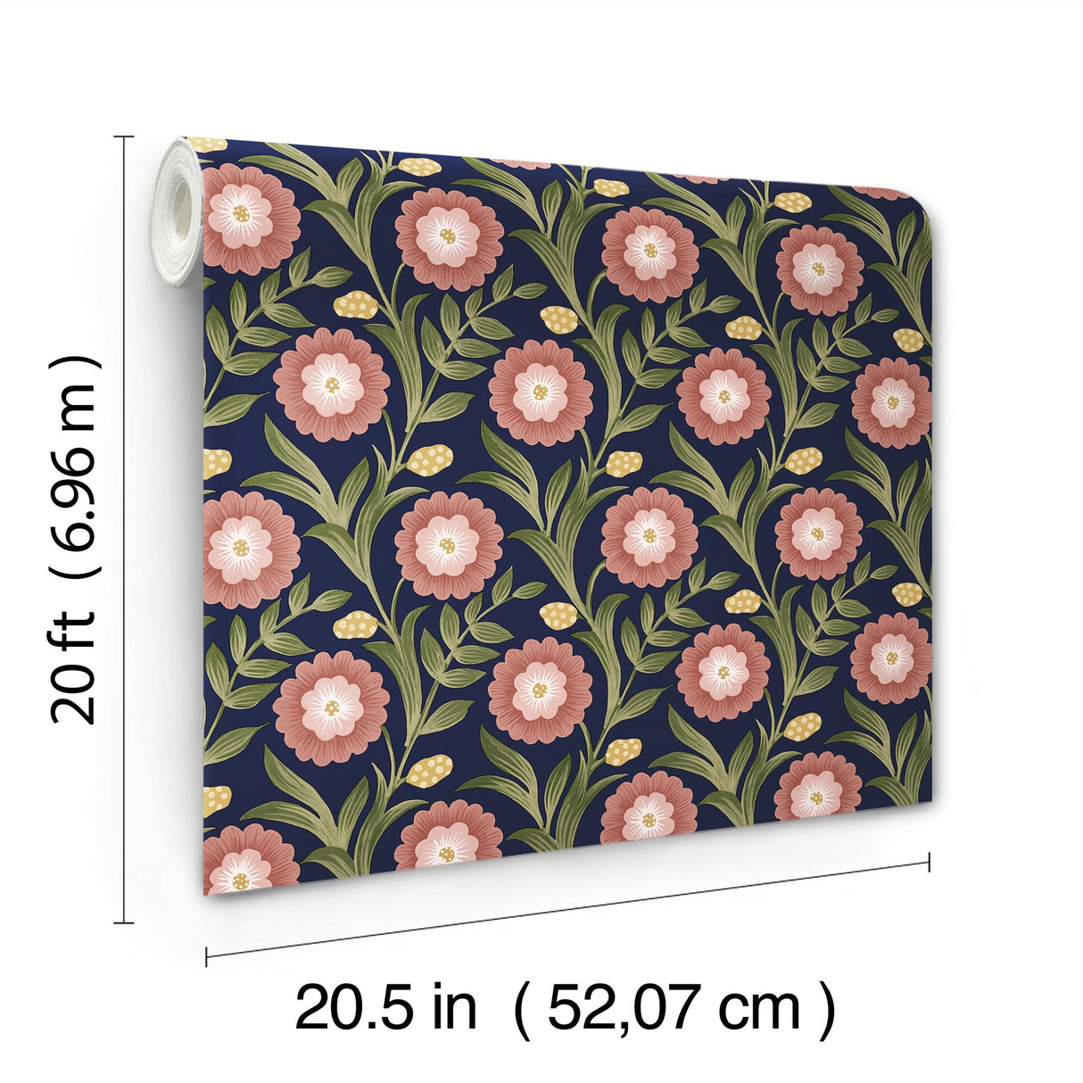 York Wallcoverings Lillian Blue Floral Vine Peel & Stick Pink Wallpaper