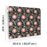 York Wallcoverings Lillian Blue Floral Vine Peel & Stick Pink Wallpaper