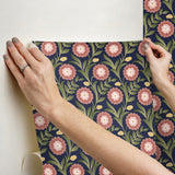 York Wallcoverings Lillian Blue Floral Vine Peel & Stick Pink Wallpaper